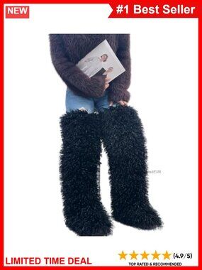 Faux Fur Over the Knee Thigh High Boots Flat Sole Slip On Snow Boots